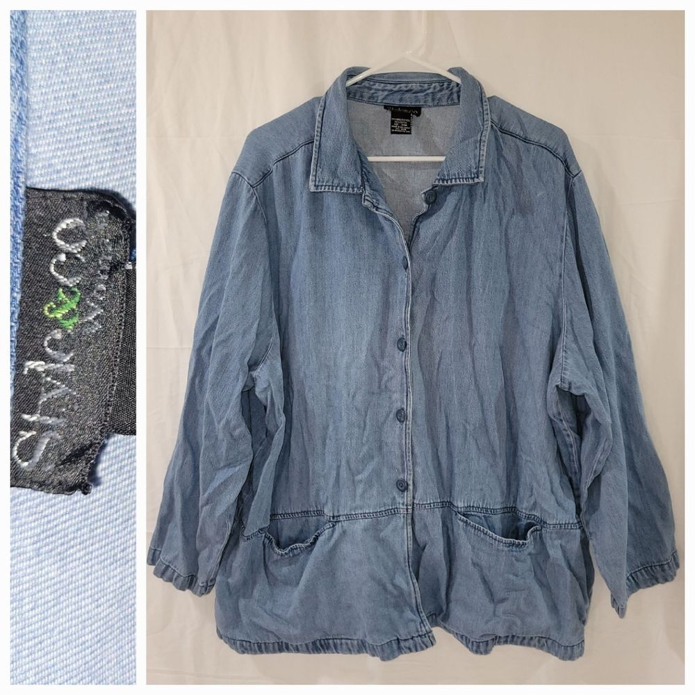 Style & co size 22w blue denim button up jean sweater jacket